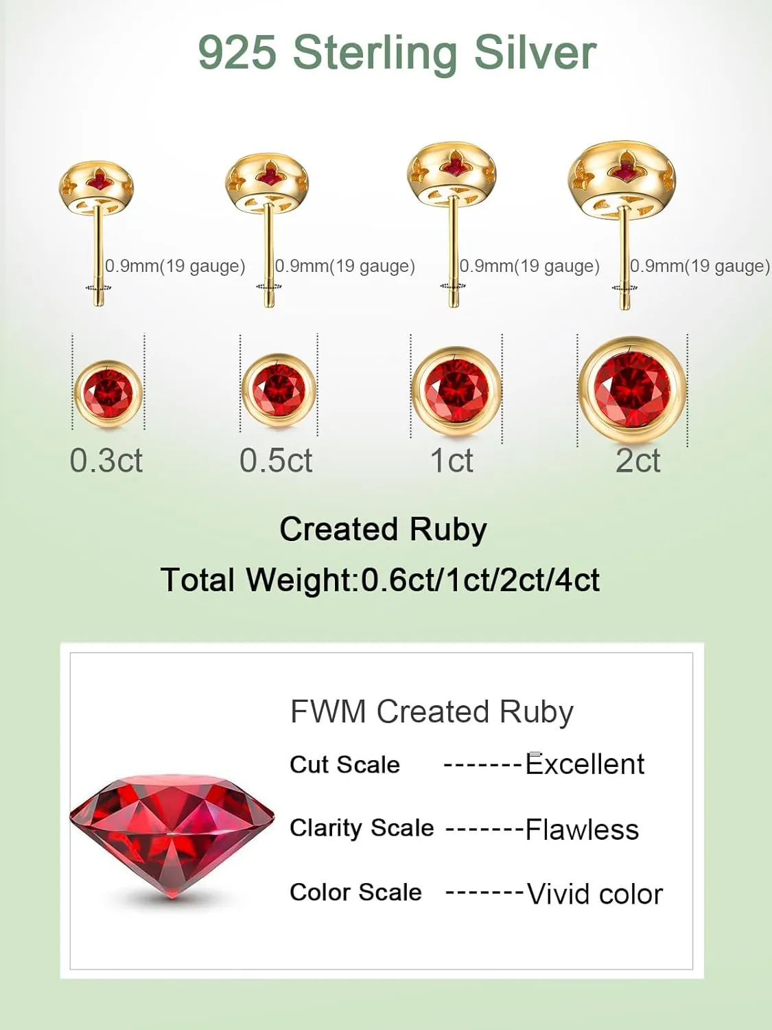 0.6-4CT Moissanite/Sapphire/Ruby/Emerald Sparkle Stud Earrings for Women, Solid 925 Sterling Silver, Hypoallergenic Anniversary Birthday Valentines Jewelry