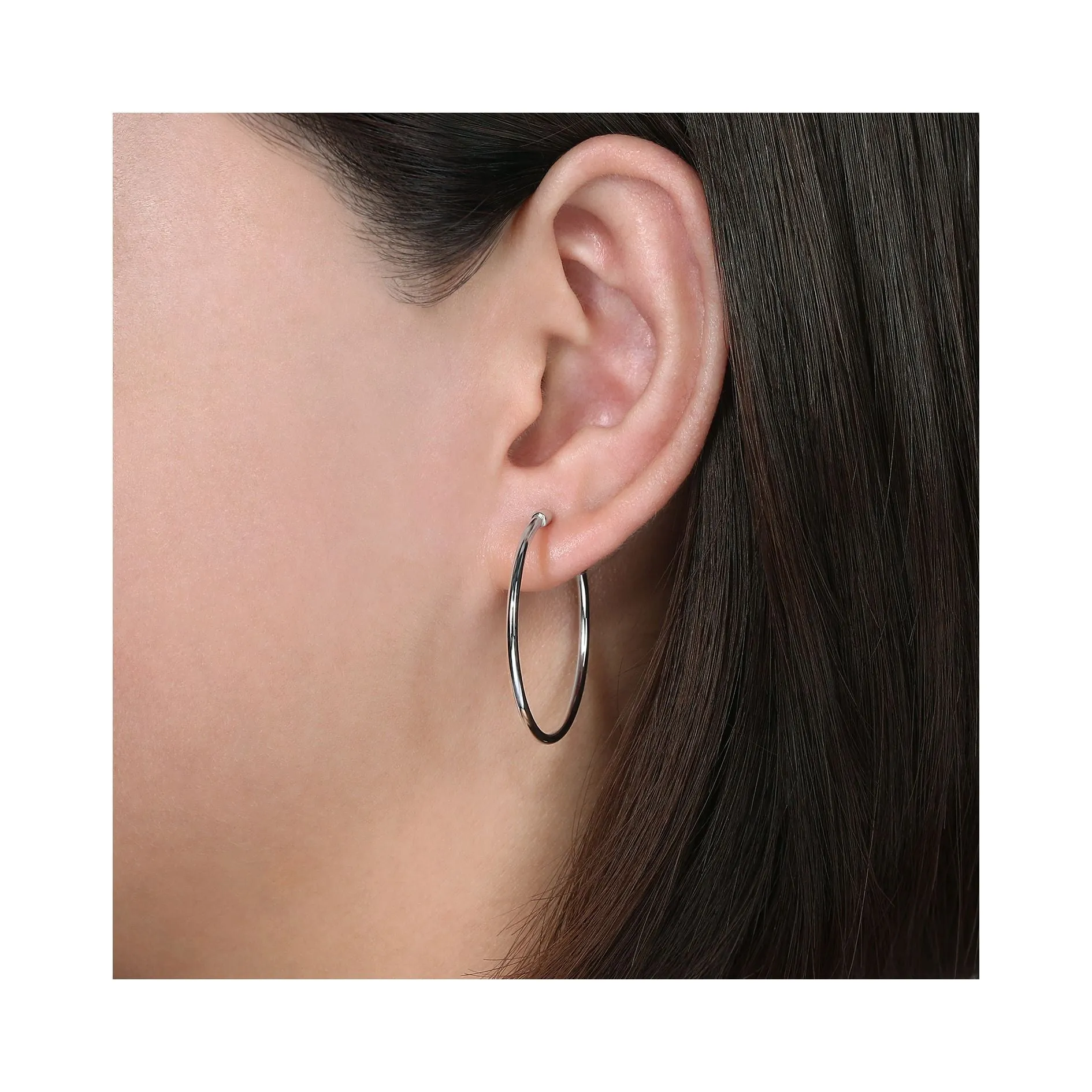 14K White Gold 30mm Plain Round Classic Hoops