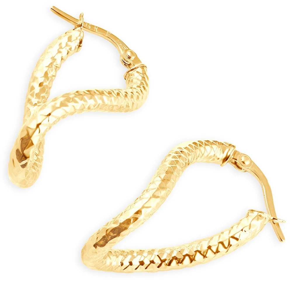14k Yellow Gold 3mm Twirl Designer Hoops Women's Earrings 1" Tall 1.15grams