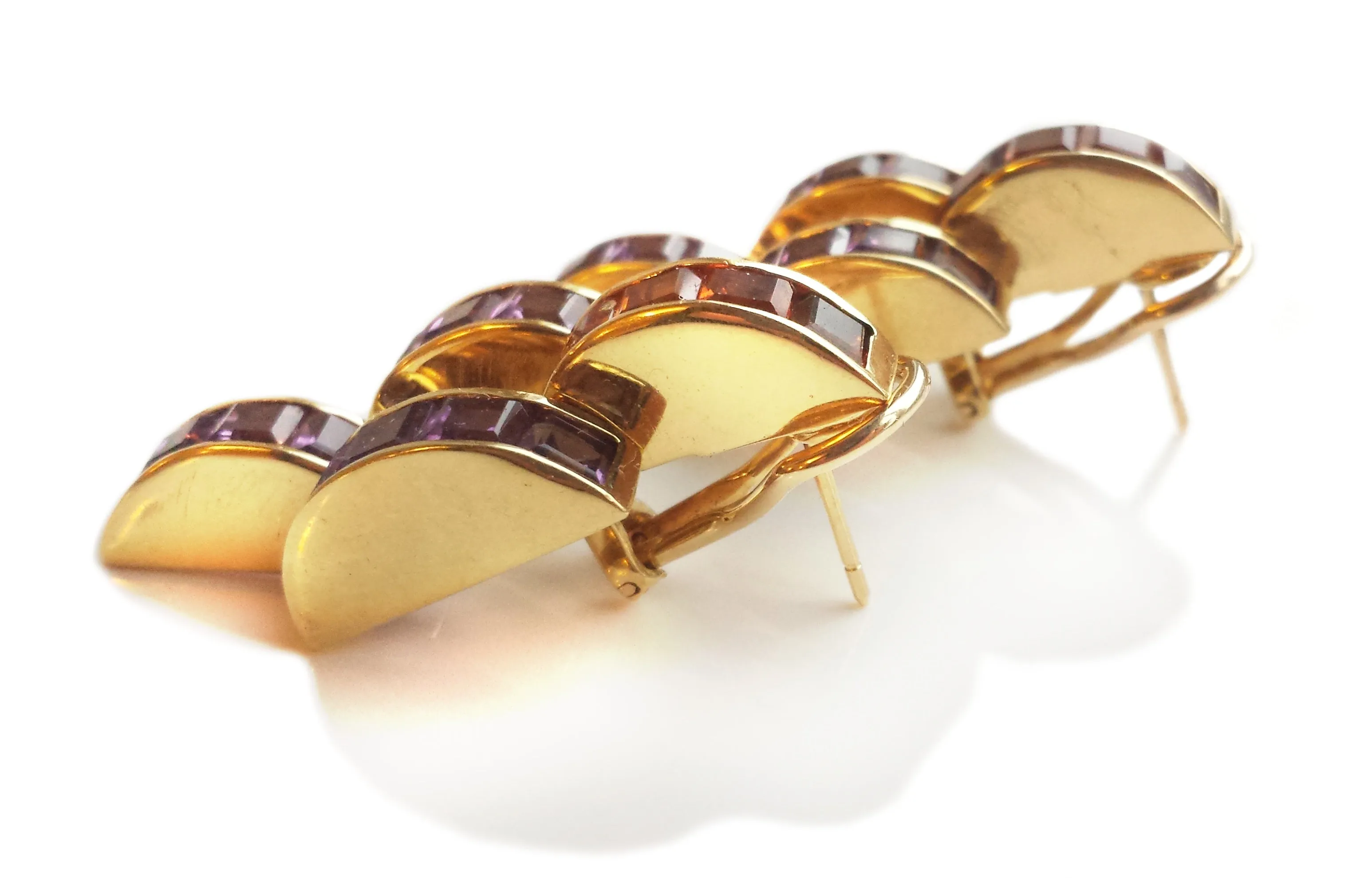 1980s Vintage Amethyst Citrine Gem Set Earrings