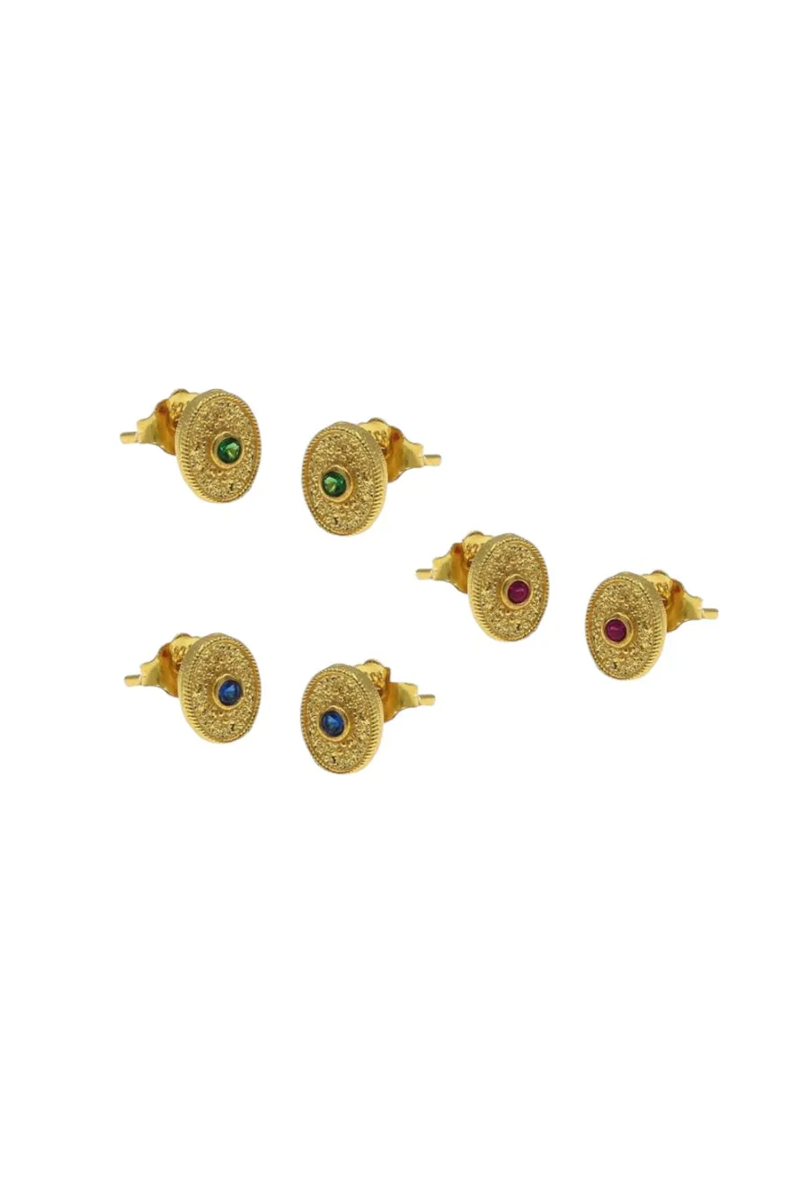 22k Gold Plated Silver Oval Stud Earrings, Byzantine Earrings With Zircon Stones