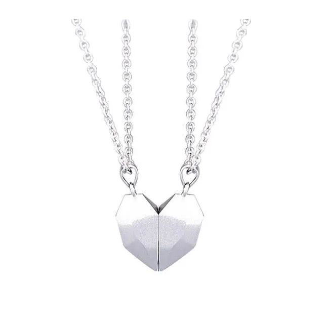 2pcs matching necklaces for couples Magnetic Lovers Heart necklaces Suction Wishing Stone