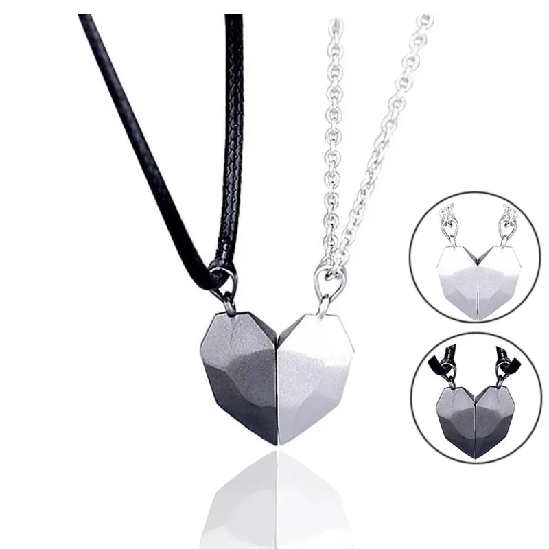 2pcs matching necklaces for couples Magnetic Lovers Heart necklaces Suction Wishing Stone