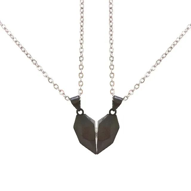 2pcs matching necklaces for couples Magnetic Lovers Heart necklaces Suction Wishing Stone