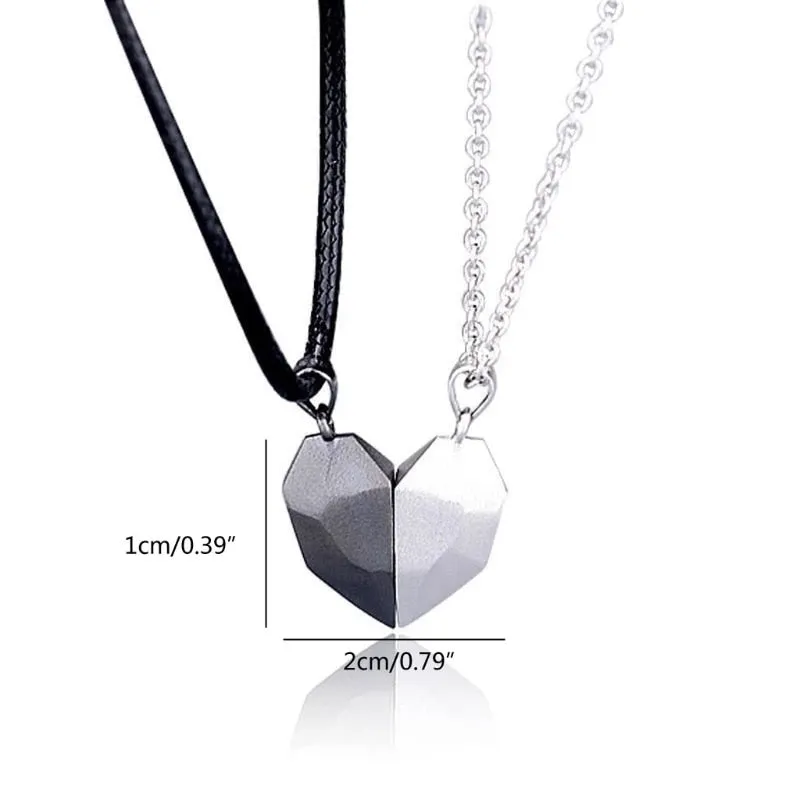 2pcs matching necklaces for couples Magnetic Lovers Heart necklaces Suction Wishing Stone