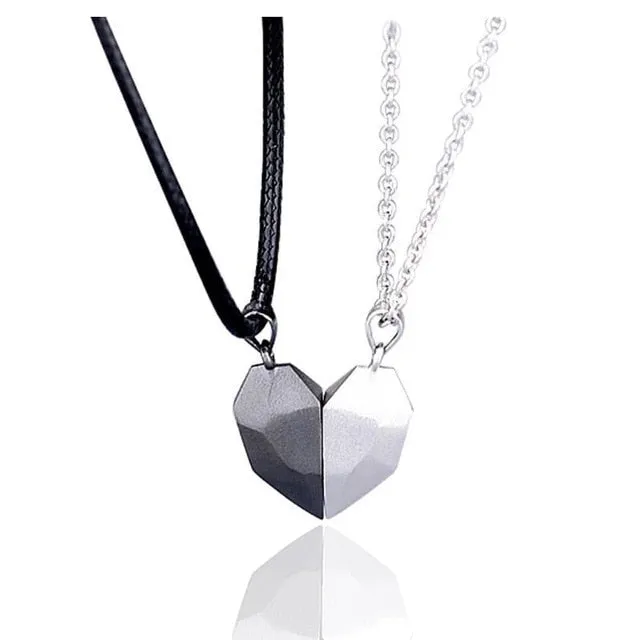 2pcs matching necklaces for couples Magnetic Lovers Heart necklaces Suction Wishing Stone