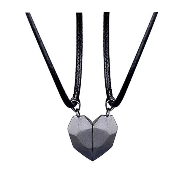 2pcs matching necklaces for couples Magnetic Lovers Heart necklaces Suction Wishing Stone