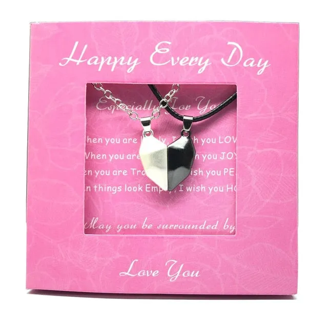 2pcs matching necklaces for couples Magnetic Lovers Heart necklaces Suction Wishing Stone