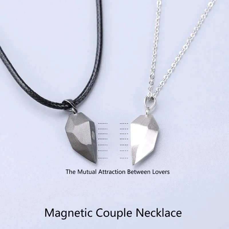 2pcs matching necklaces for couples Magnetic Lovers Heart necklaces Suction Wishing Stone