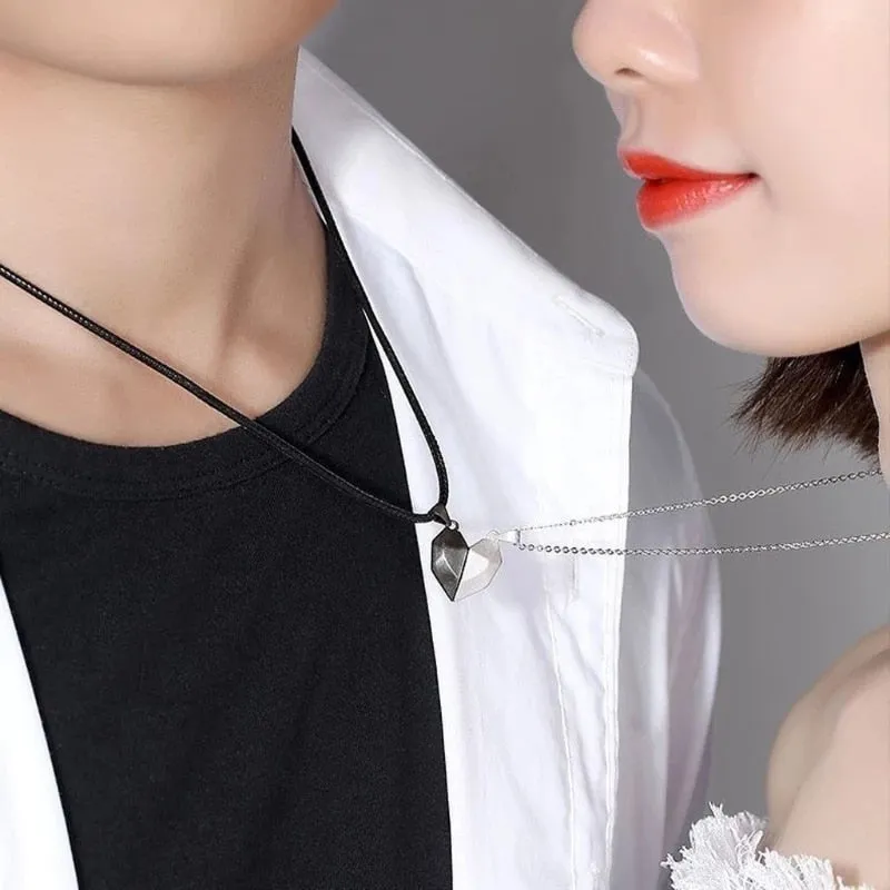 2pcs matching necklaces for couples Magnetic Lovers Heart necklaces Suction Wishing Stone