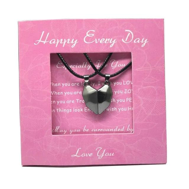 2pcs matching necklaces for couples Magnetic Lovers Heart necklaces Suction Wishing Stone