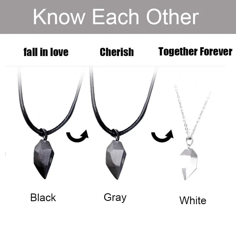 2pcs matching necklaces for couples Magnetic Lovers Heart necklaces Suction Wishing Stone
