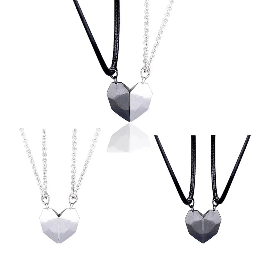 2pcs matching necklaces for couples Magnetic Lovers Heart necklaces Suction Wishing Stone