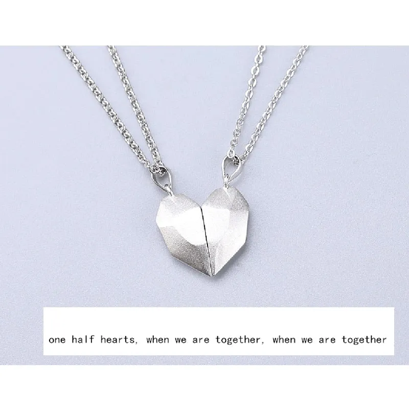 2pcs matching necklaces for couples Magnetic Lovers Heart necklaces Suction Wishing Stone
