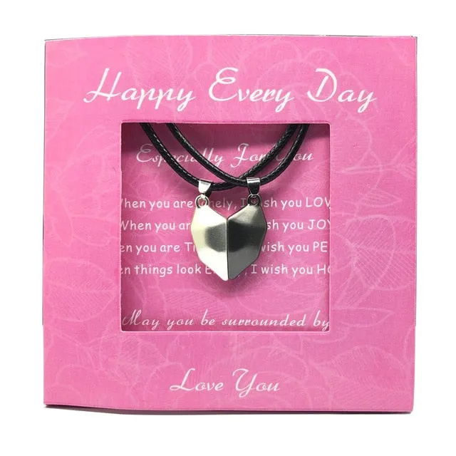 2pcs matching necklaces for couples Magnetic Lovers Heart necklaces Suction Wishing Stone