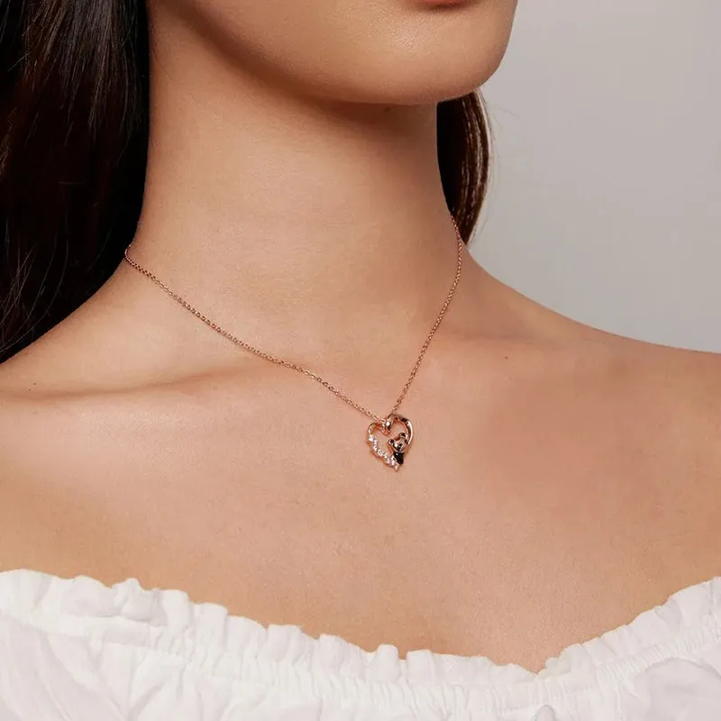 925 Sterling Silver Baby Panda Crystal Necklace Enamel Cute Animal Charm Chain Link for Women Gift