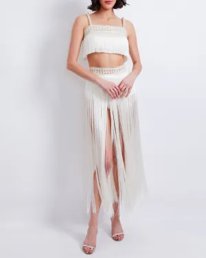 All-Over Fringe Maxi Skirt with Built-In Bottom