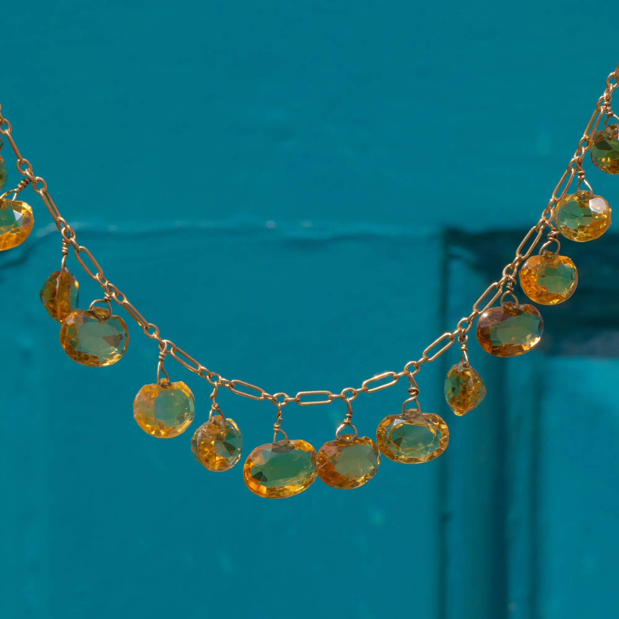 Antique 15ct Gold Citrine Fringe Necklace, 60.64ct