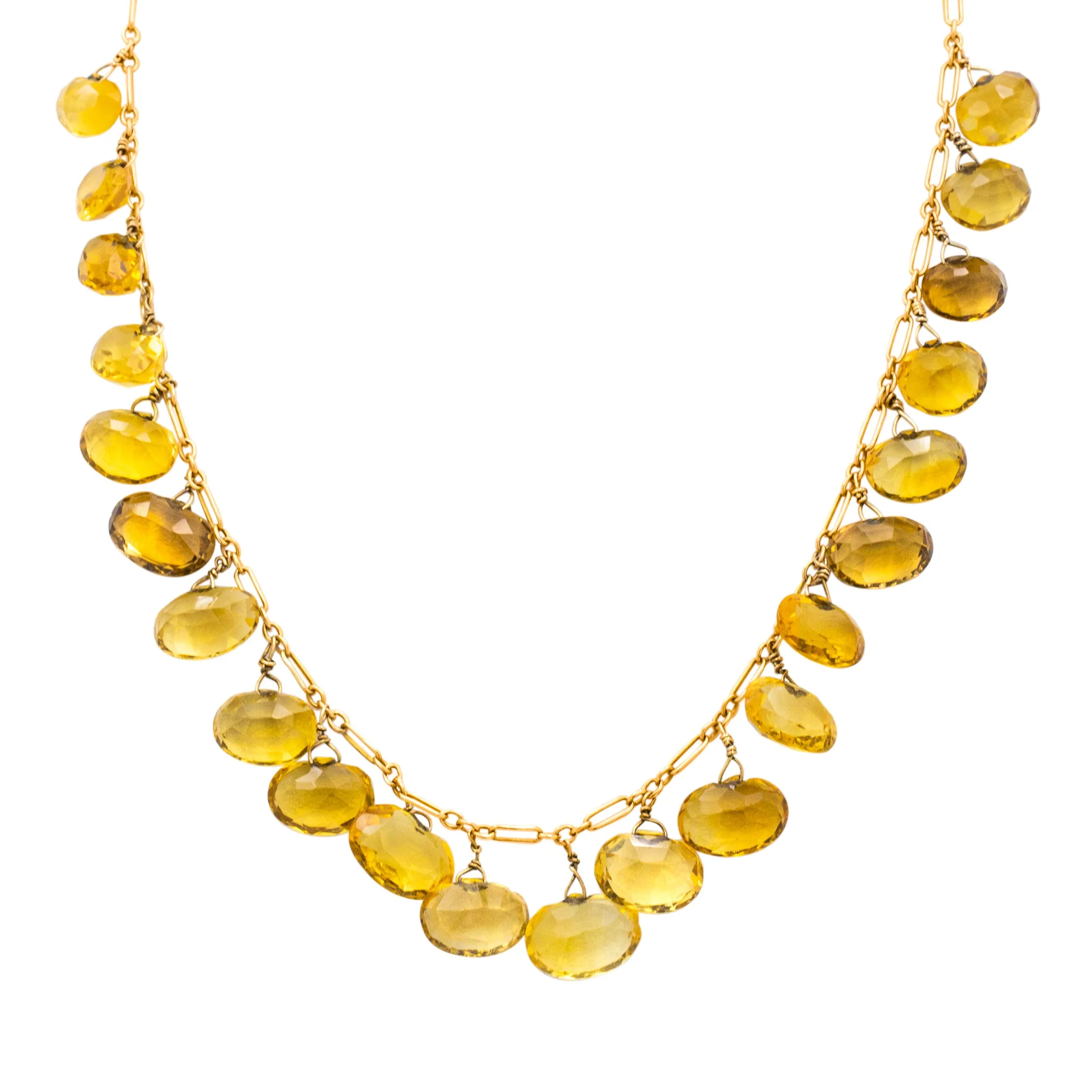 Antique 15ct Gold Citrine Fringe Necklace, 60.64ct