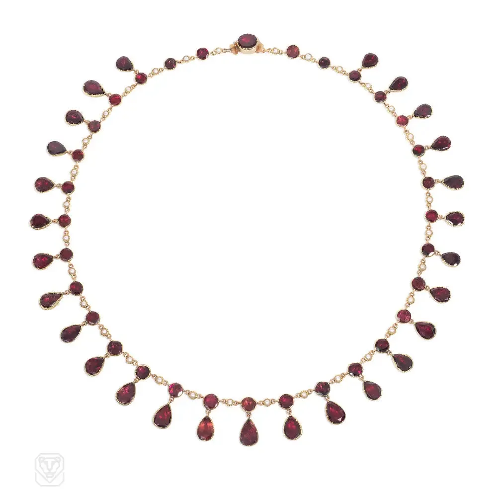 Antique garnet fringe rivière necklace