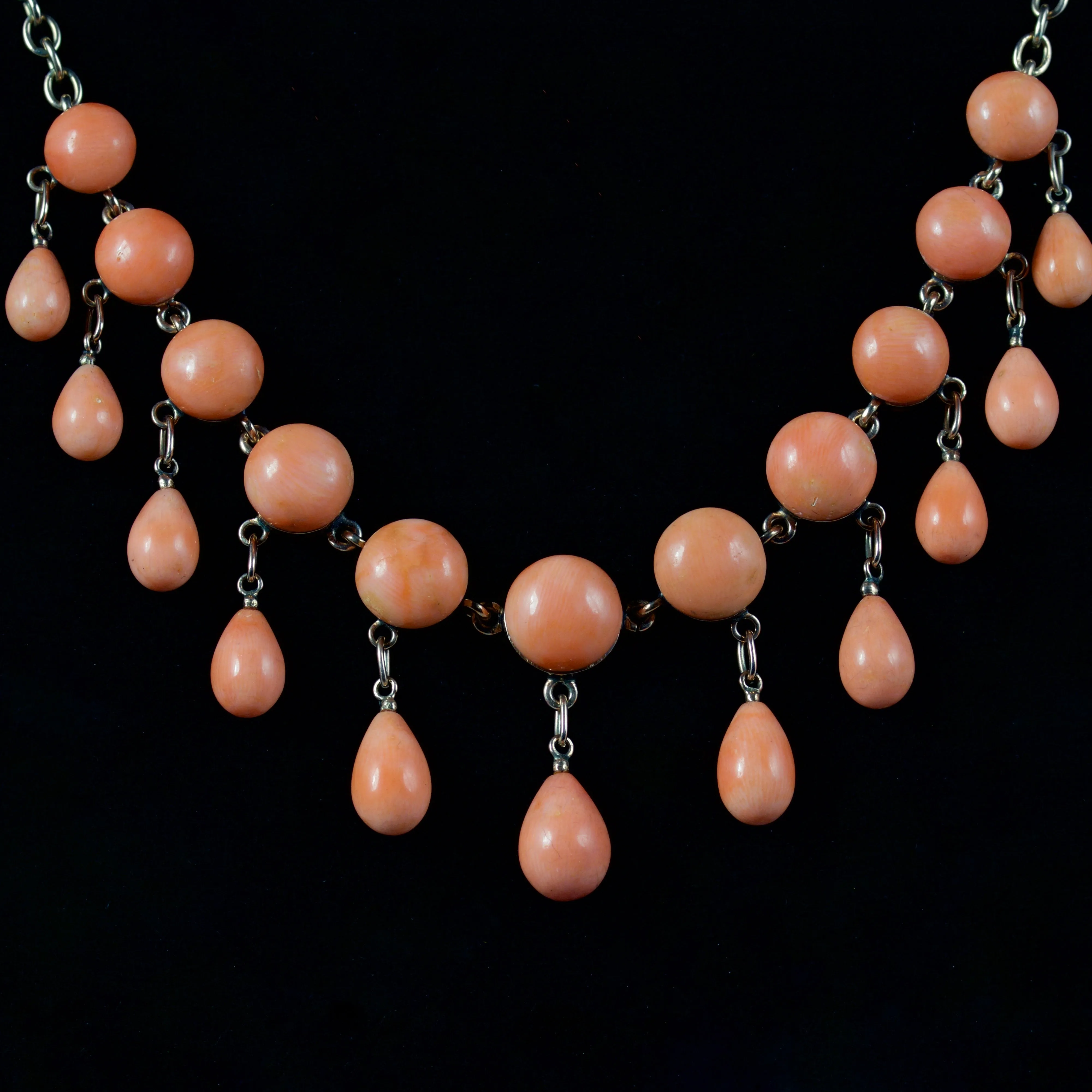 Antique Victorian Coral Fringe Necklace Gold Circa 1880