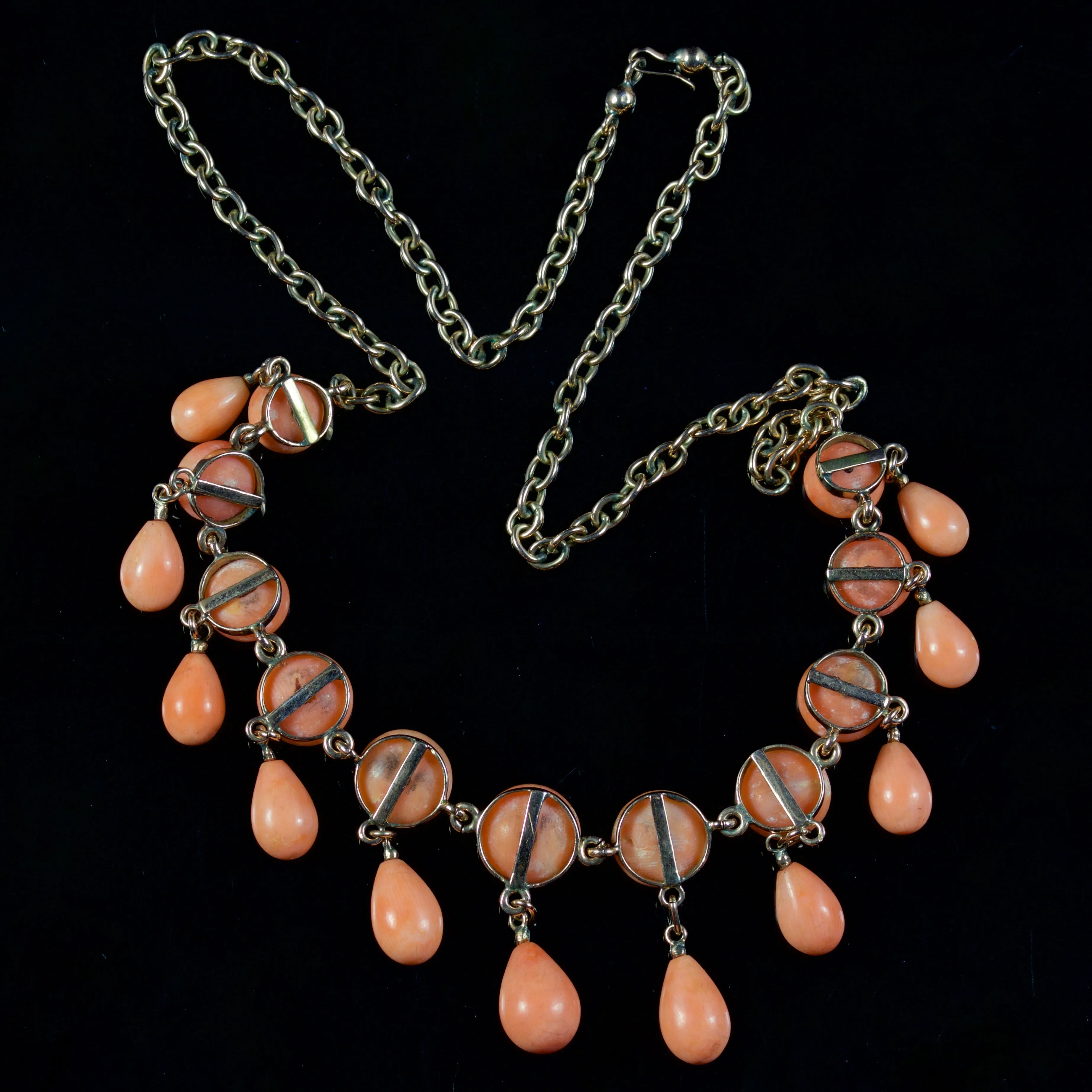 Antique Victorian Coral Fringe Necklace Gold Circa 1880