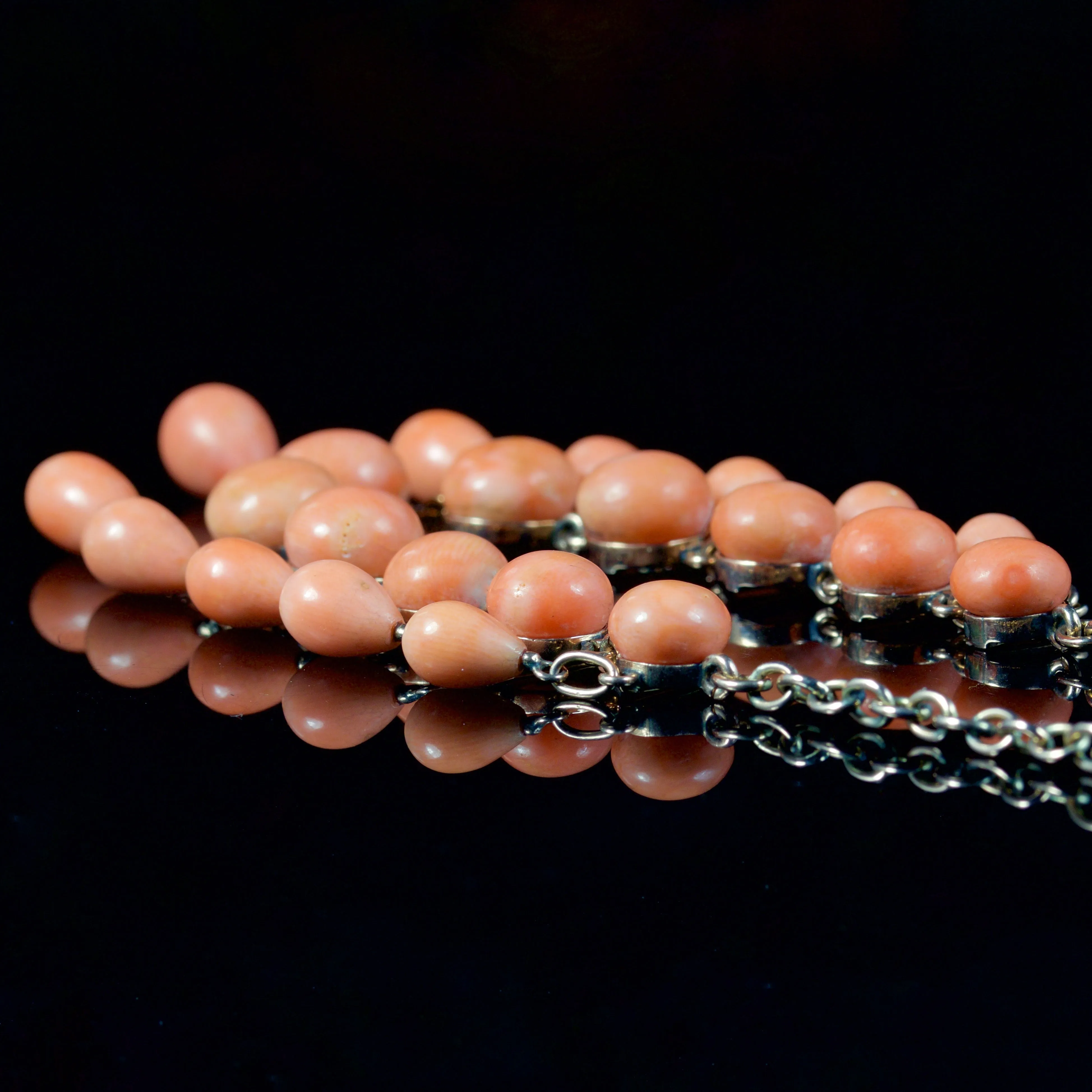 Antique Victorian Coral Fringe Necklace Gold Circa 1880
