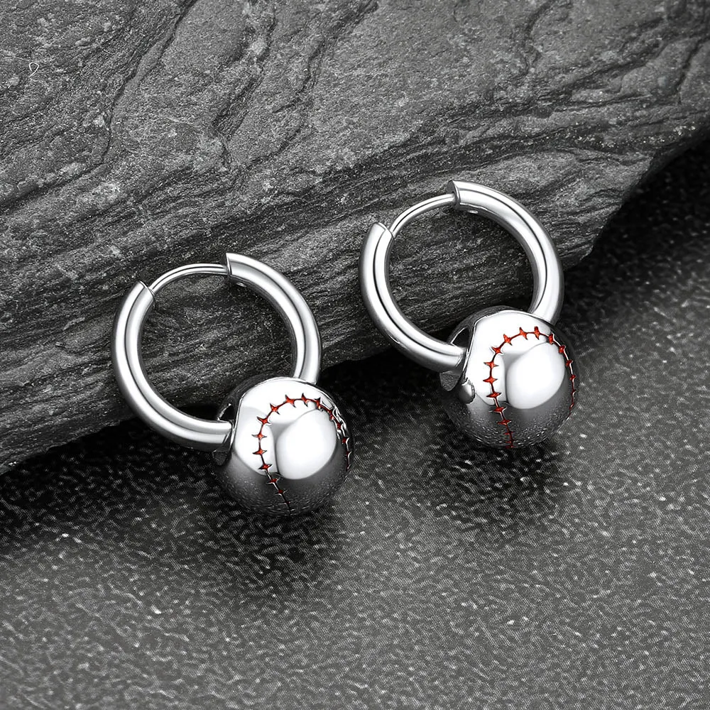 Baseball Drop Hoop Earrings for Men Women