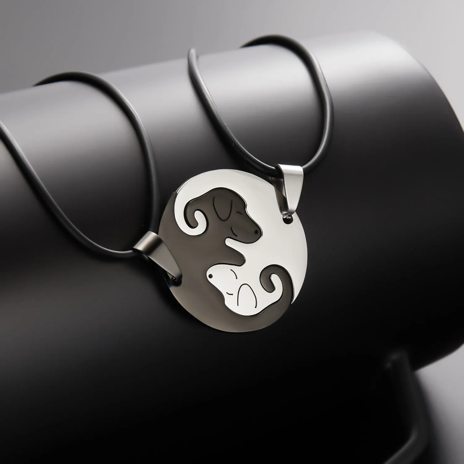 Black White Couple dog Necklace Animal Puppy Pendant Choker Necklaces Lover Valentine's Day