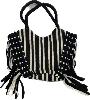 Black/White Fringe Tote