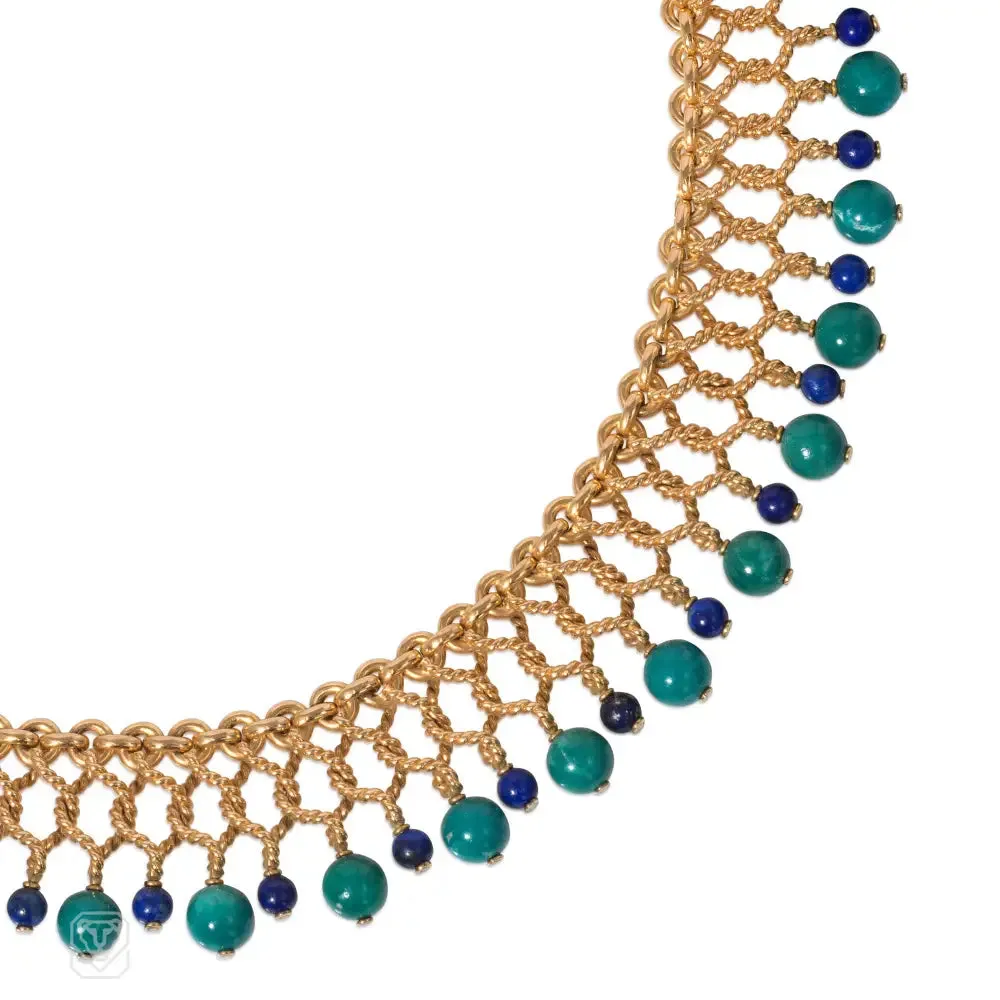 Bulgari Mid-Century gold, turquoise, and lapis collar