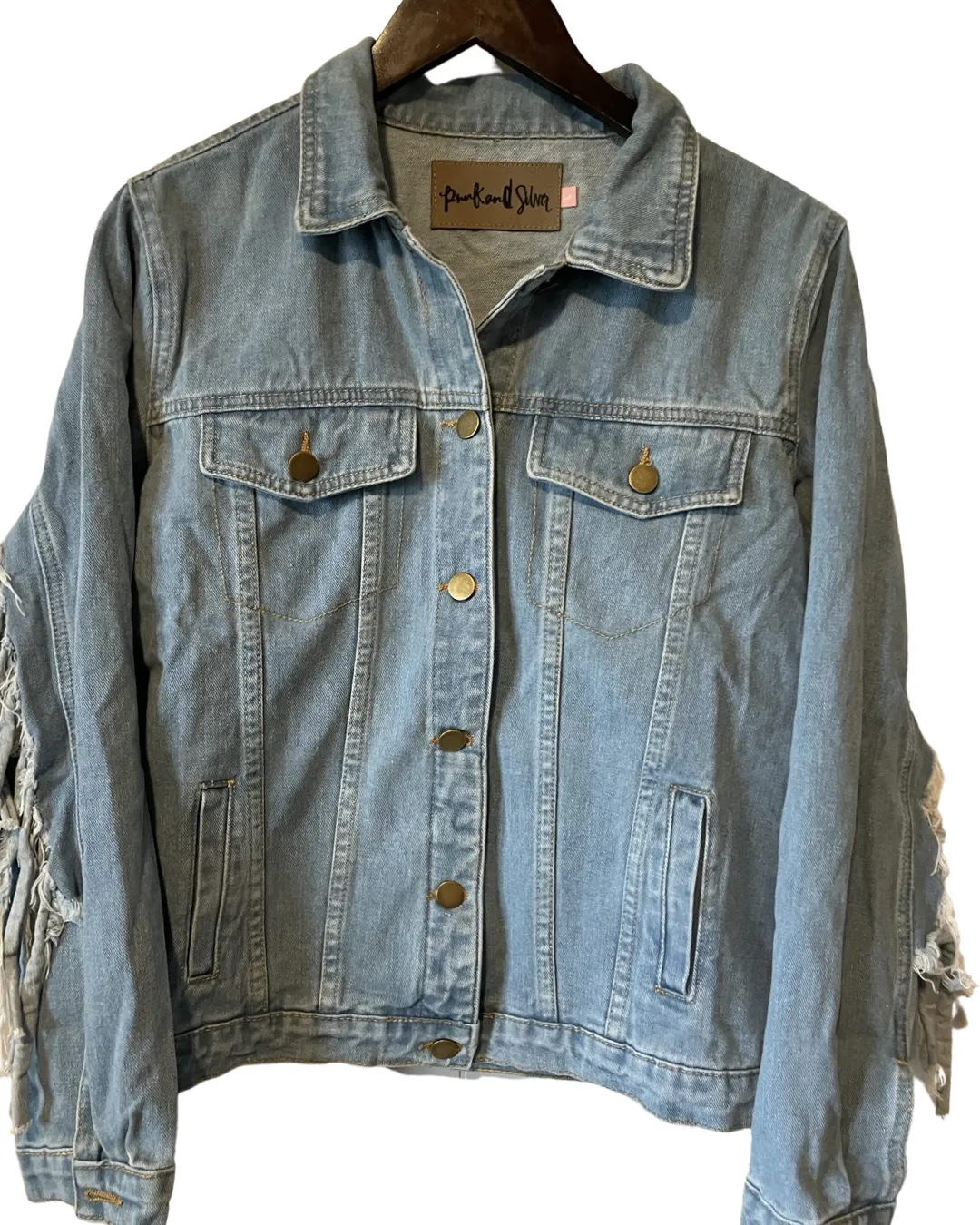 Embellished fringe denim evil eye n snake jacket