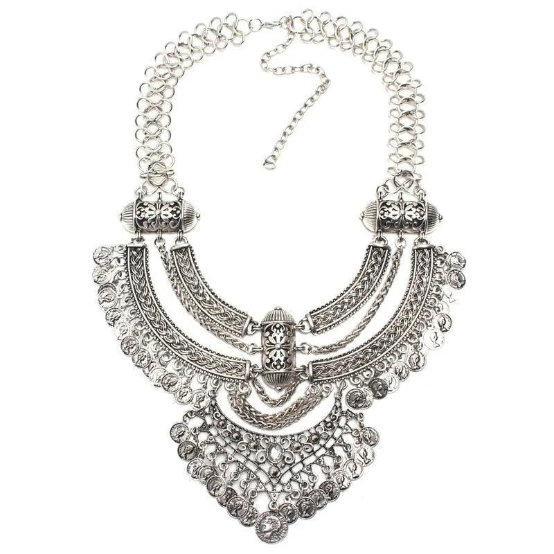 Gold Coin Long Chain Tassel Necklace
