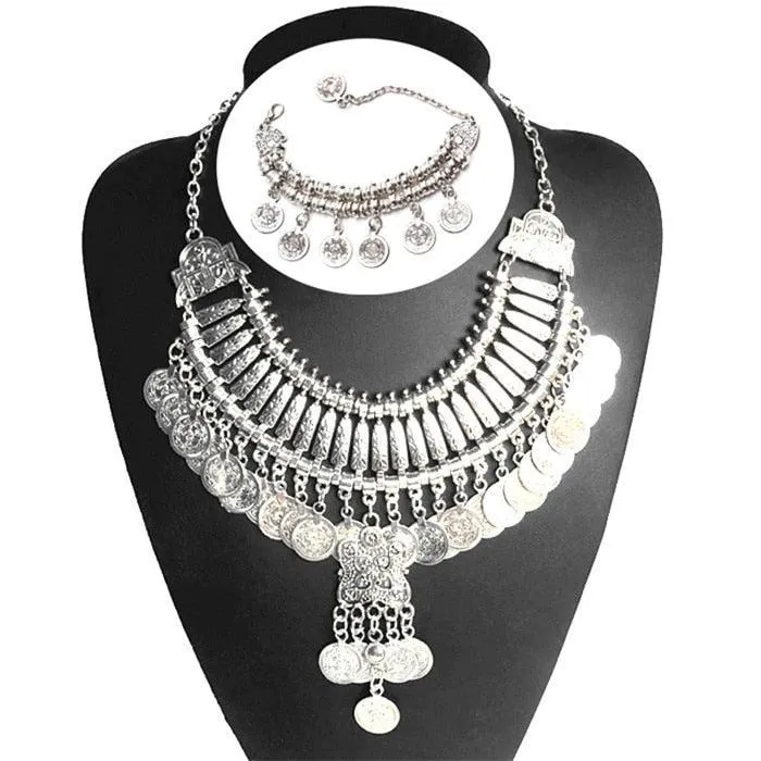 Gold Coin Long Chain Tassel Necklace
