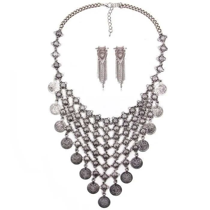 Gold Coin Long Chain Tassel Necklace