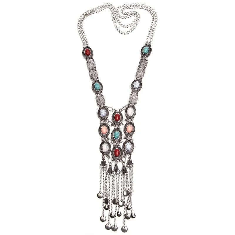 Gold Coin Long Chain Tassel Necklace
