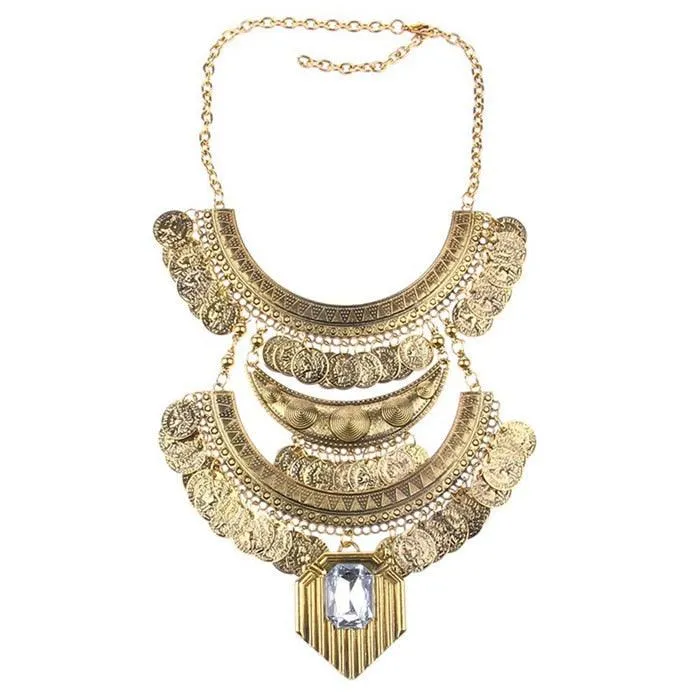 Gold Coin Long Chain Tassel Necklace