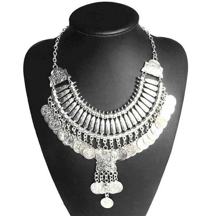 Gold Coin Long Chain Tassel Necklace