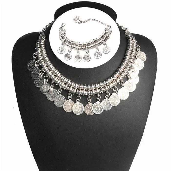 Gold Coin Long Chain Tassel Necklace