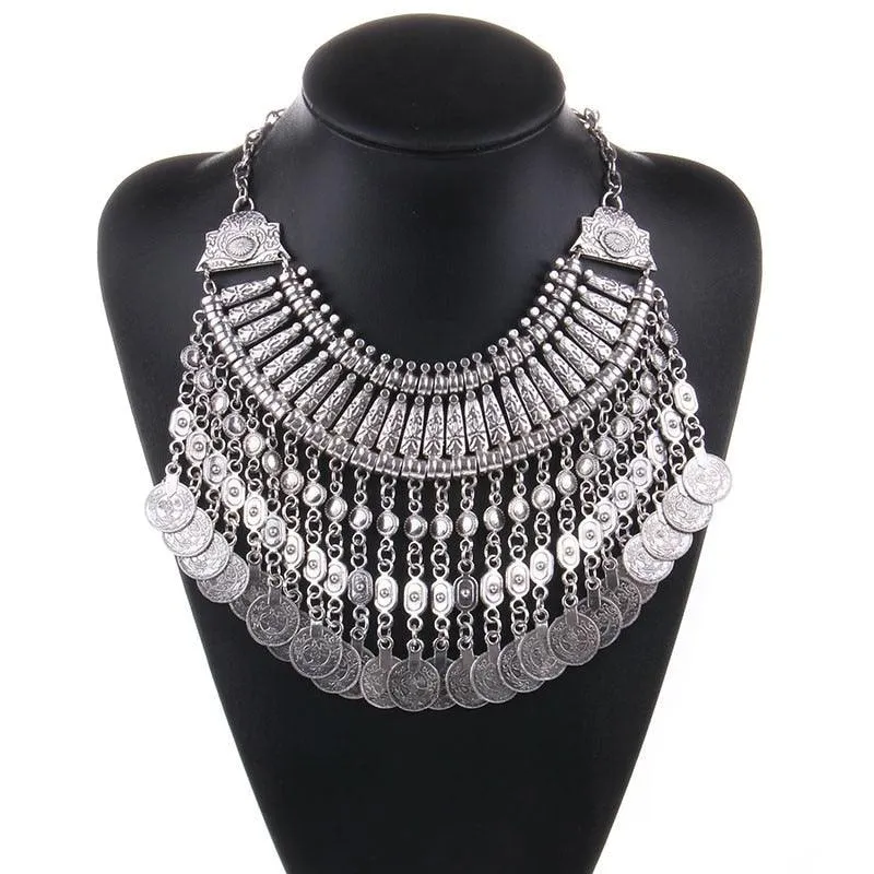 Gold Coin Long Chain Tassel Necklace