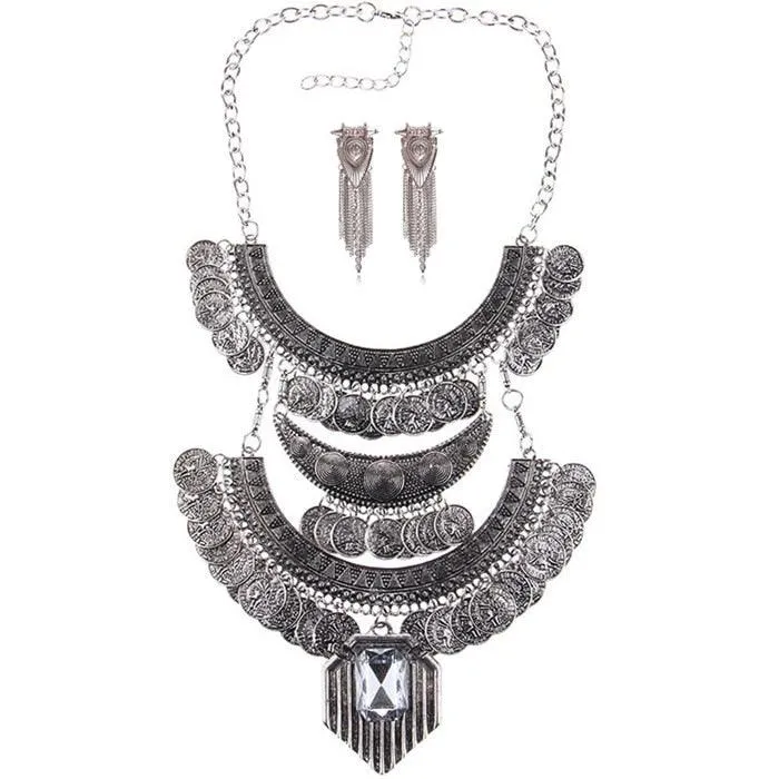 Gold Coin Long Chain Tassel Necklace