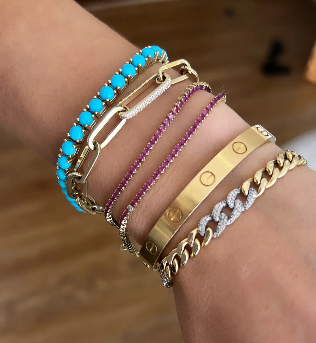 Gold Diamond Link Paper Clip Bracelet
