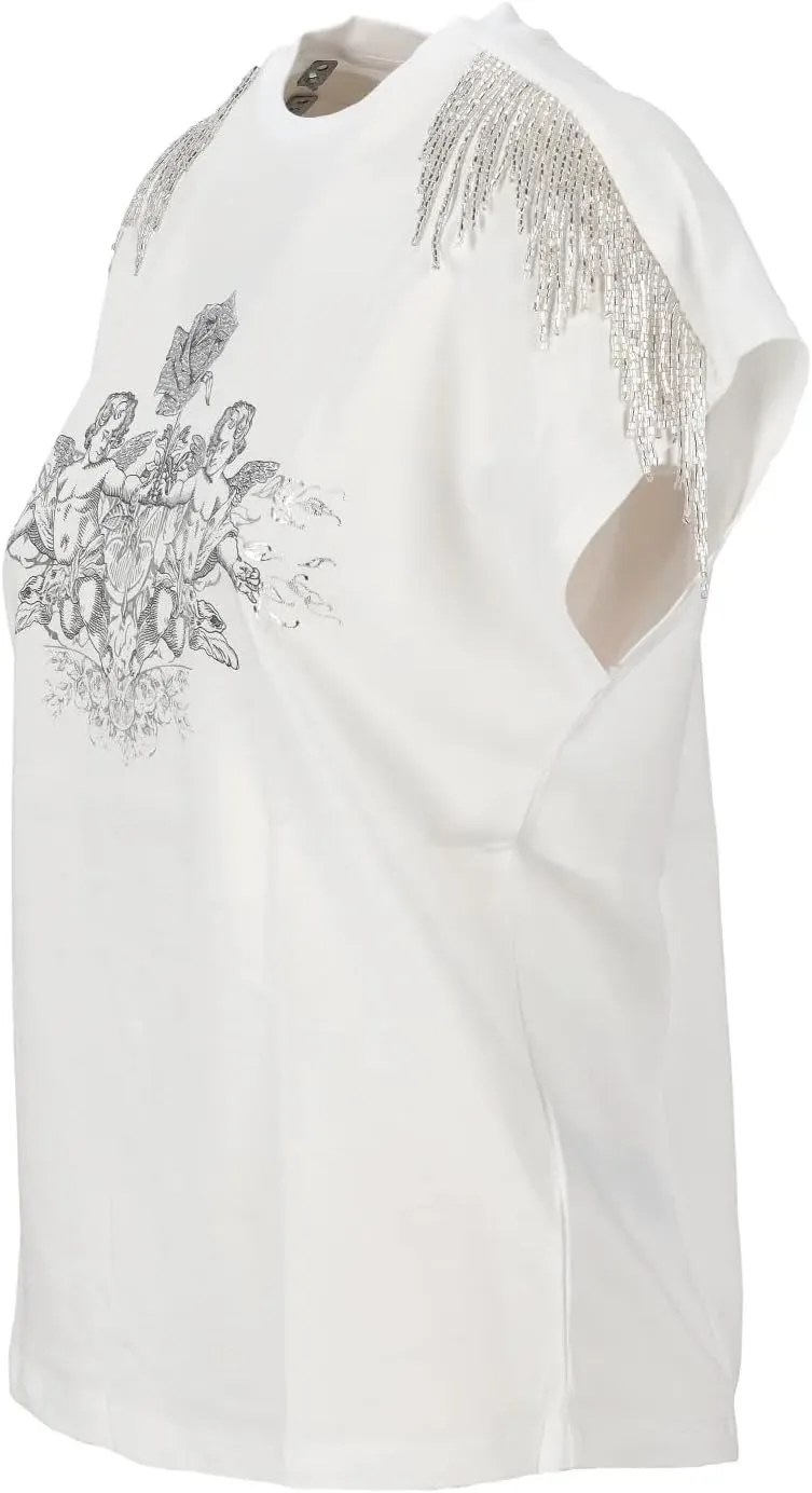 GUESS Women's Short Sleeve Royal Fringe Top