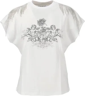 GUESS Women's Short Sleeve Royal Fringe Top