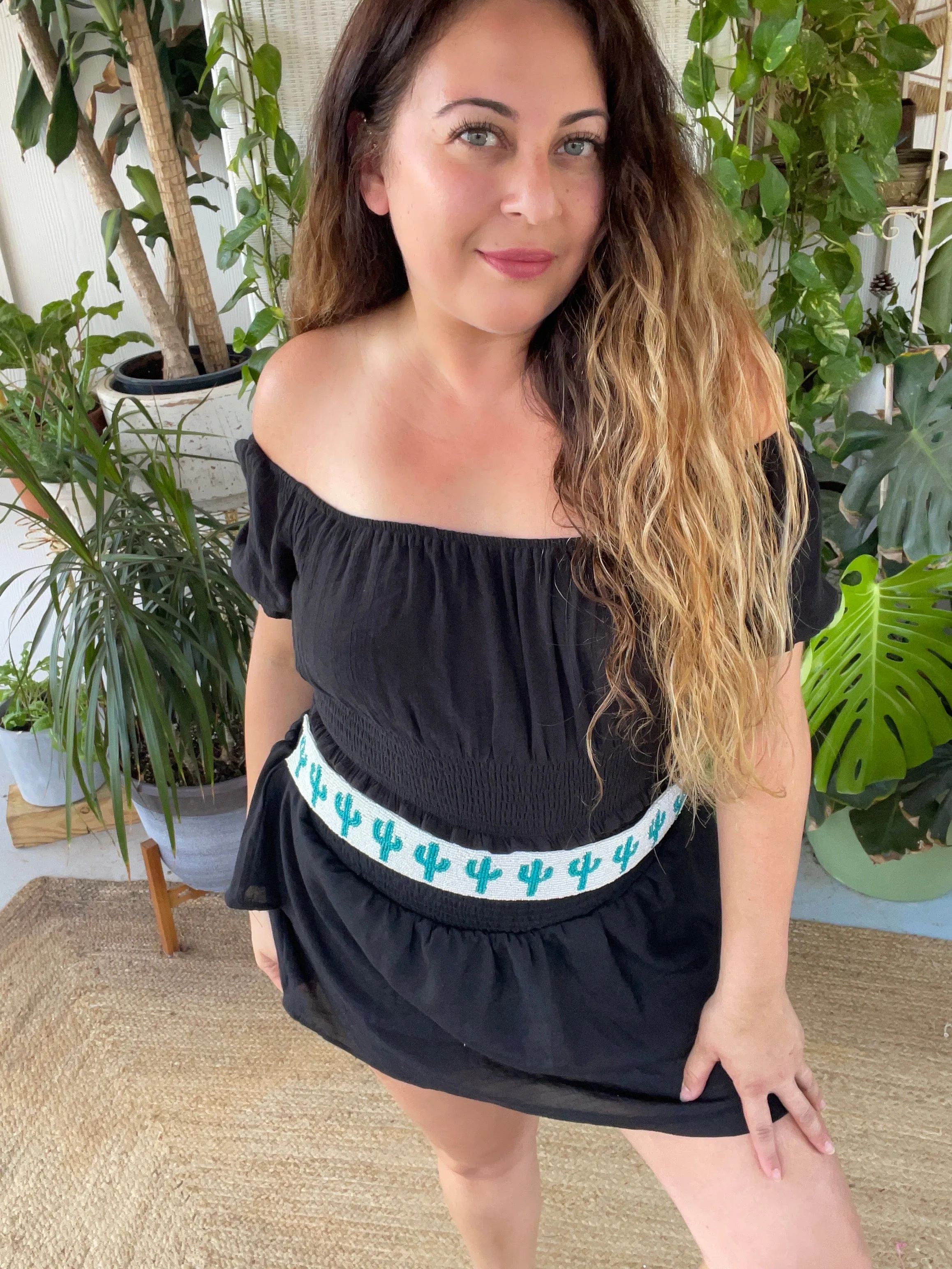 Hand beaded hat band or belt (cactus)