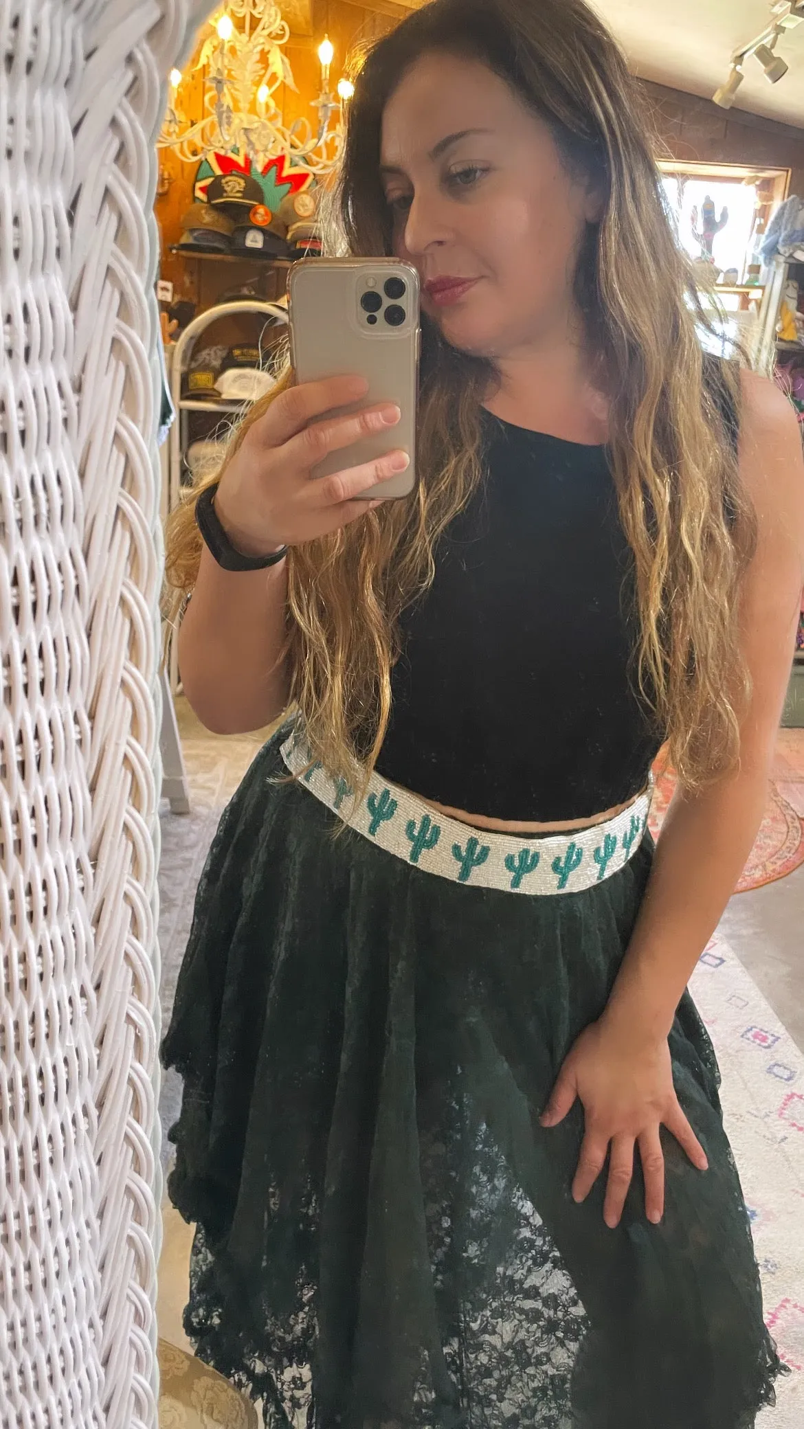Hand beaded hat band or belt (cactus)