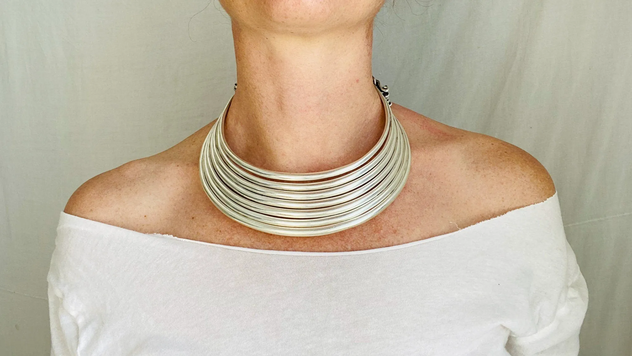 Hmong Multi-Torc Tribal Choker Necklace. Laos China