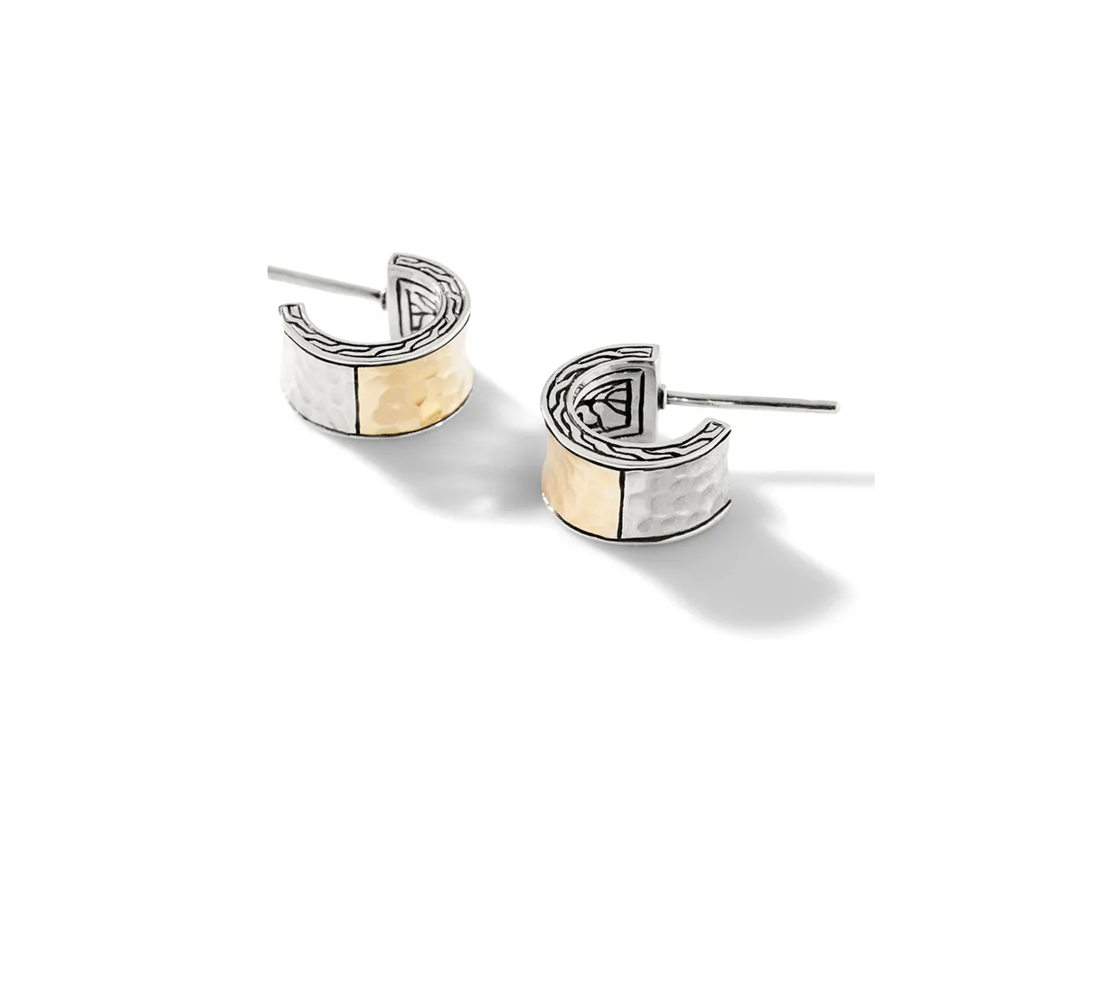 John Hardy Classic Chain Yellow Gold and Silver Hammered Hoop Earrings