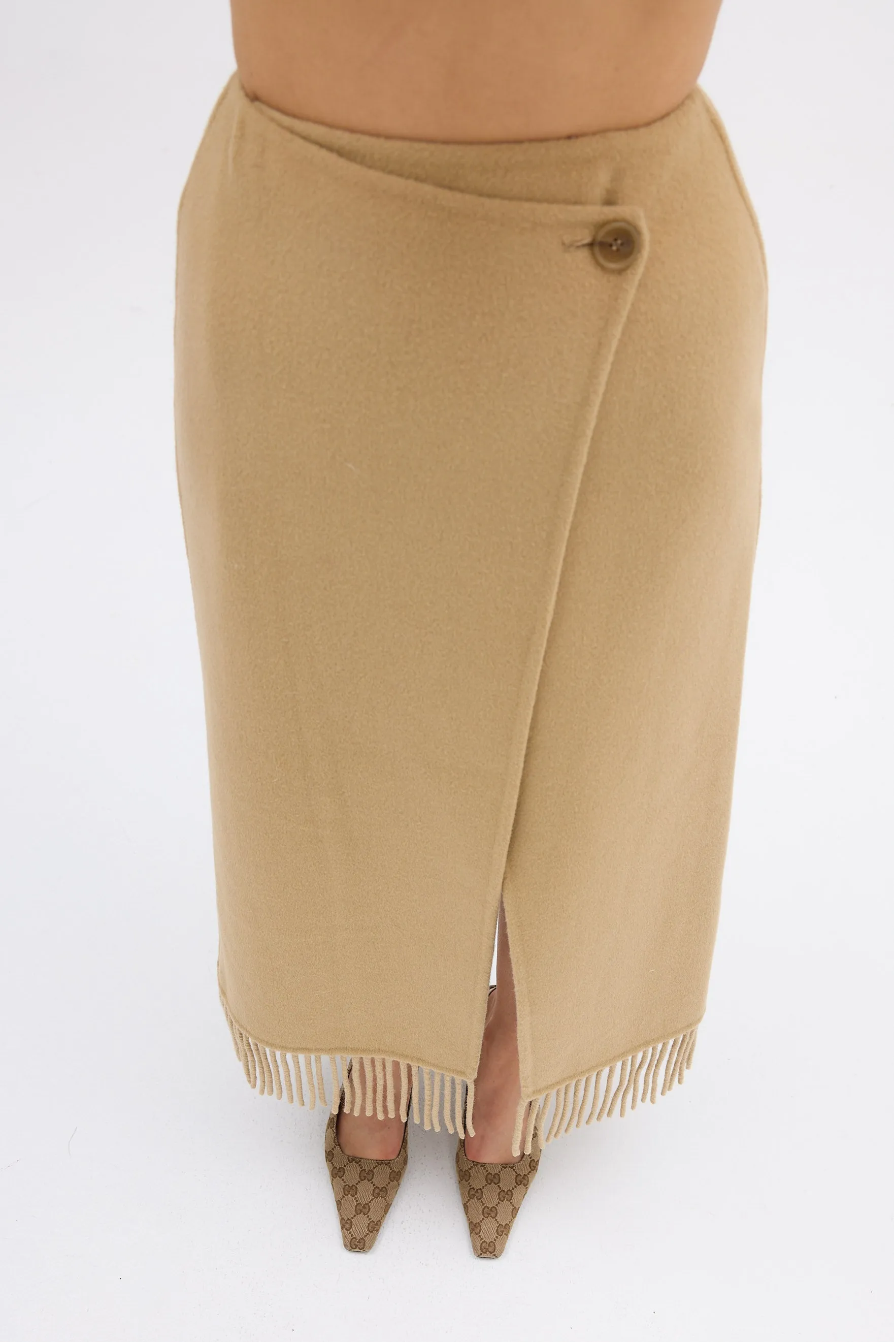 Kate Fringe Wrap Wool Skirt - Walnut