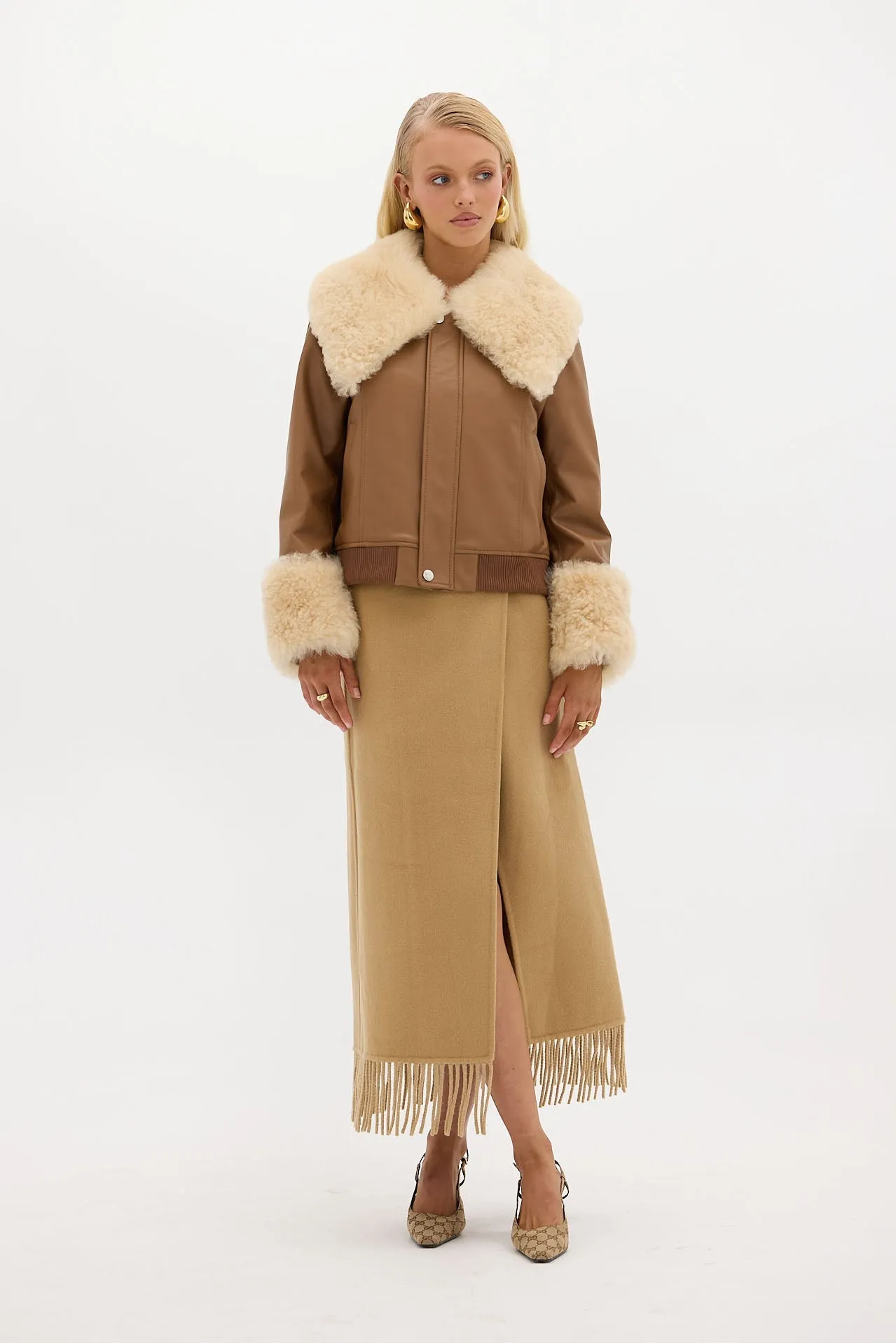 Kate Fringe Wrap Wool Skirt - Walnut